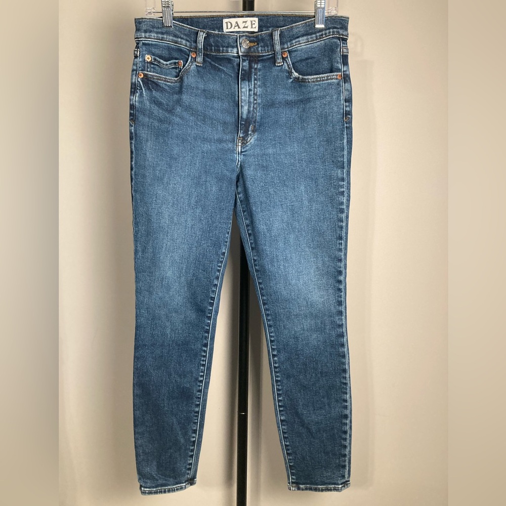Daze Hug Mid Rise Skinny Ankle Blue Jeans‎ Medium Wash Stretch Denim Size 30